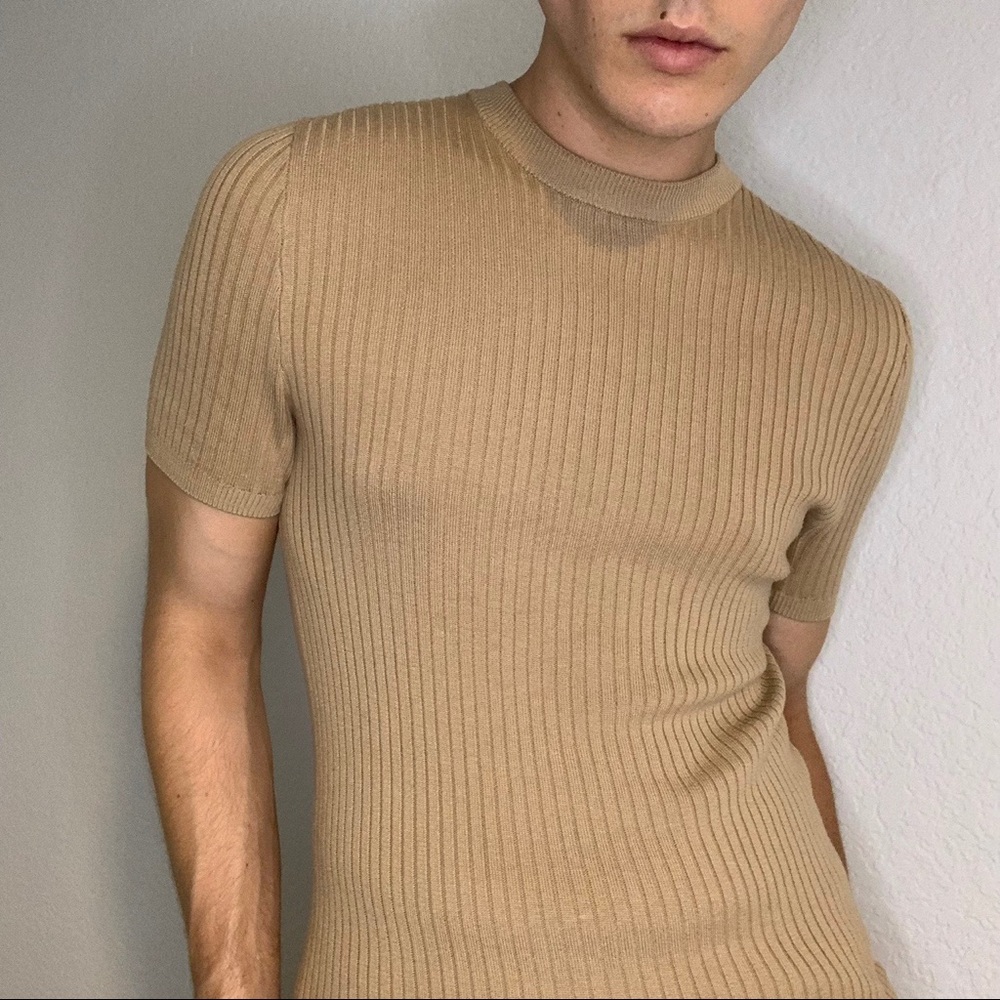 Topman ribbed tan top size M tight fitting shirt